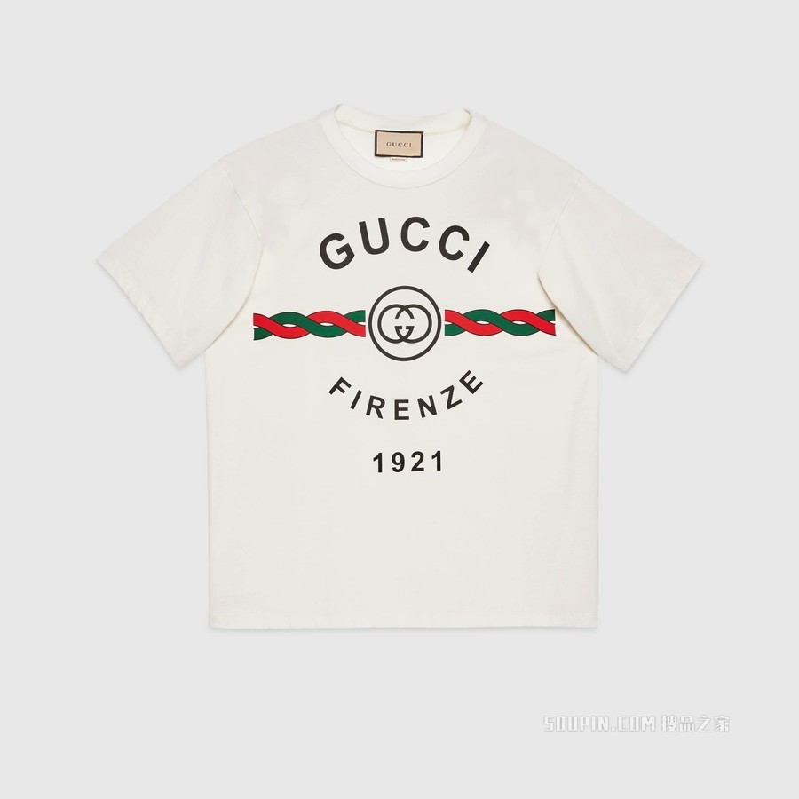 针织棉“Gucci Firenze 1921”T恤 白色