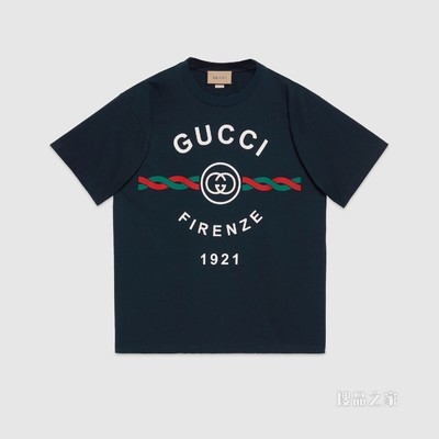 针织棉“Gucci Firenze 1921”T恤 深蓝色