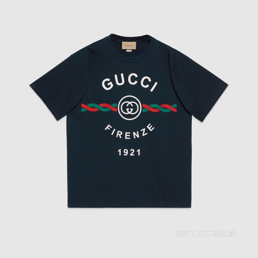 针织棉“Gucci Firenze 1921”T恤 深蓝色