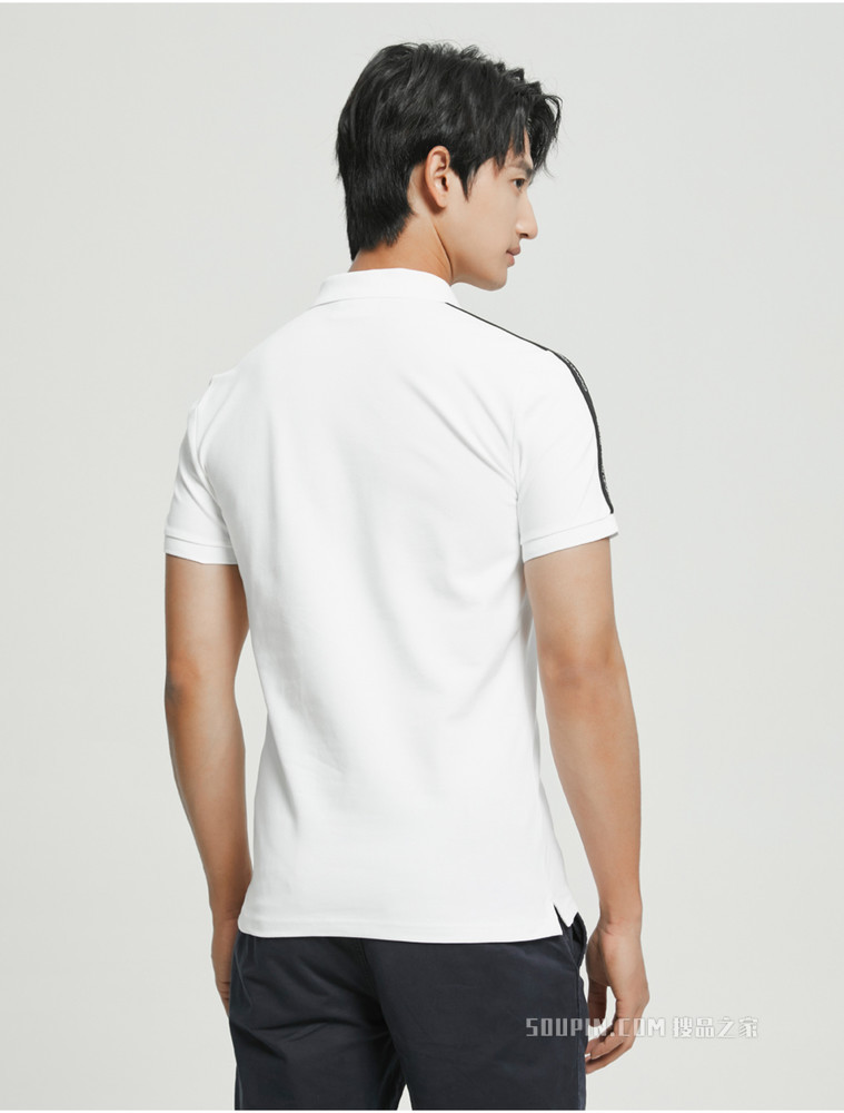 Calvin Klein 男士时尚翻领撞色LOGO织带短袖POLO衫J320598