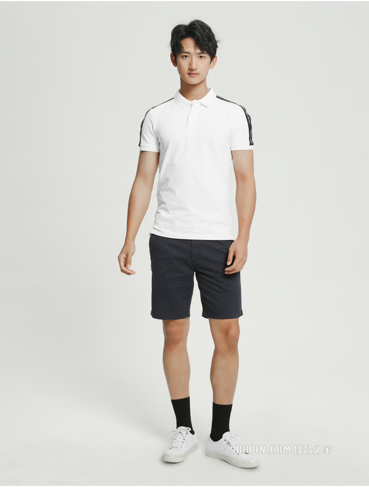 Calvin Klein 男士时尚翻领撞色LOGO织带短袖POLO衫J320598