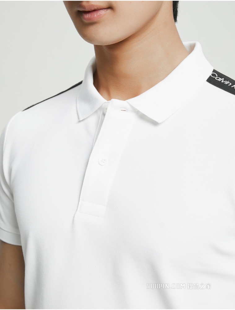 Calvin Klein 男士时尚翻领撞色LOGO织带短袖POLO衫J320598