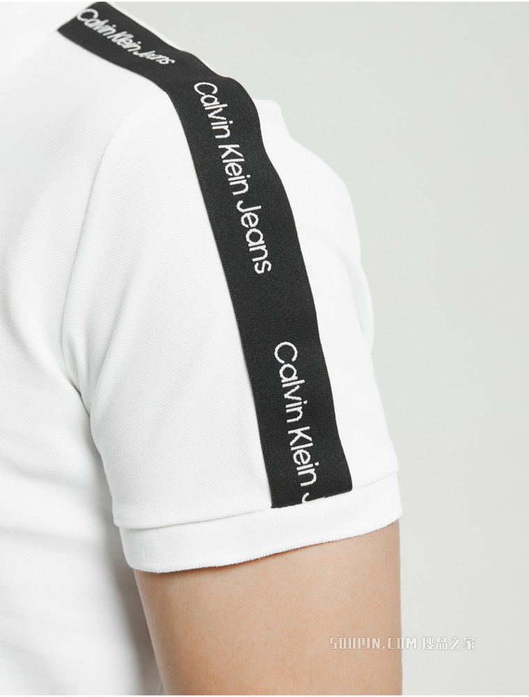 Calvin Klein 男士时尚翻领撞色LOGO织带短袖POLO衫J320598