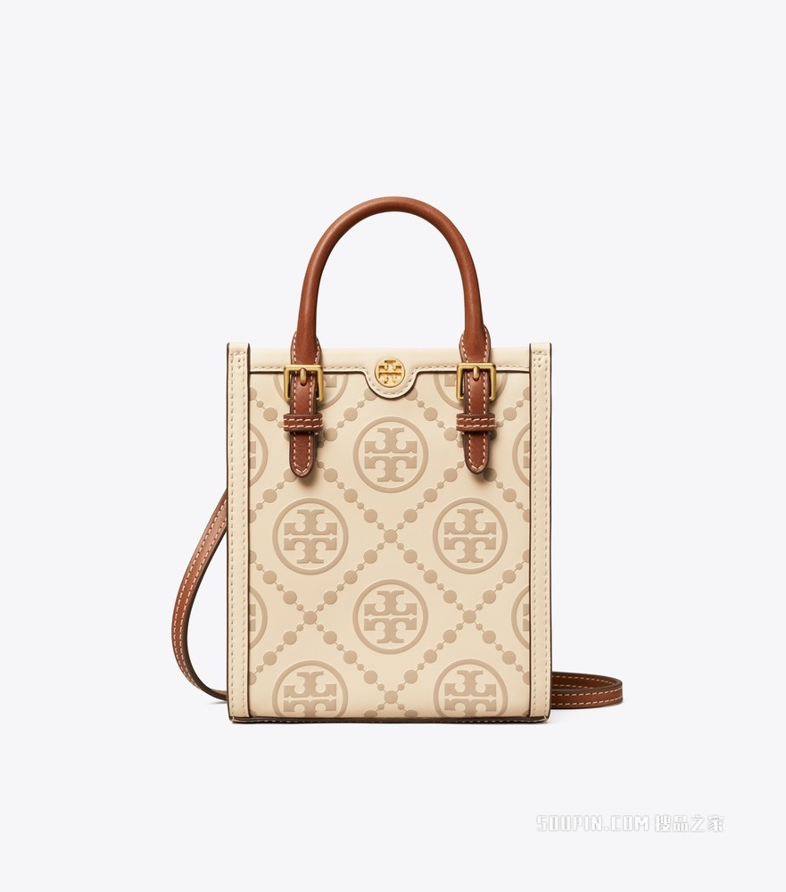 T Monogram 迷你压花托特包 奶油白/桂圆棕
