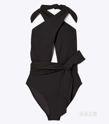 系带连体泳衣 黑色
