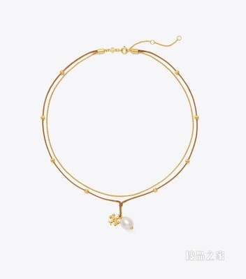 Kira 缀饰吊坠项链 轧制黄铜/皮革色/象牙白