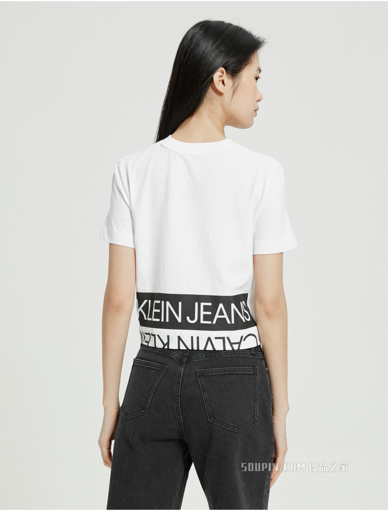 Calvin Klein 女士圆领短款纯棉箱型印花LOGO短袖T恤ZW01699