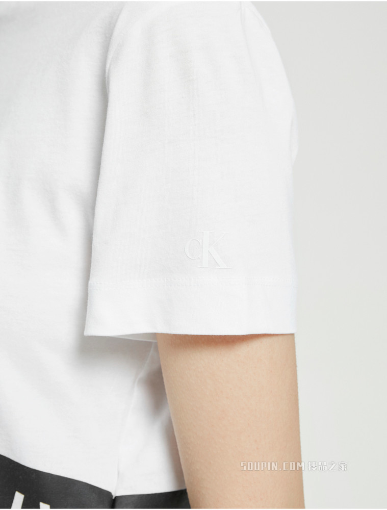 Calvin Klein 女士圆领短款纯棉箱型印花LOGO短袖T恤ZW01699
