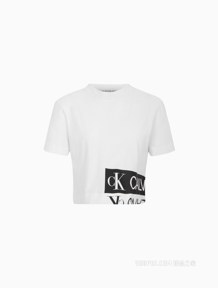 Calvin Klein 女士圆领短款纯棉箱型印花LOGO短袖T恤ZW01699