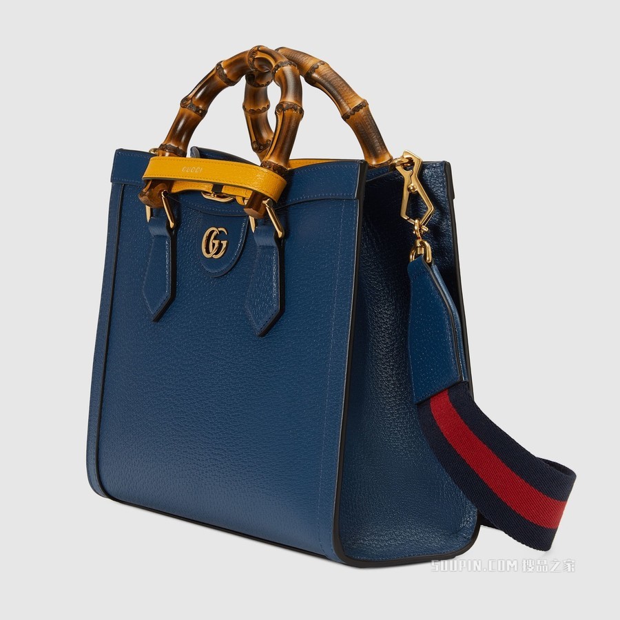 Gucci Diana竹节小号托特包 宝蓝色皮革