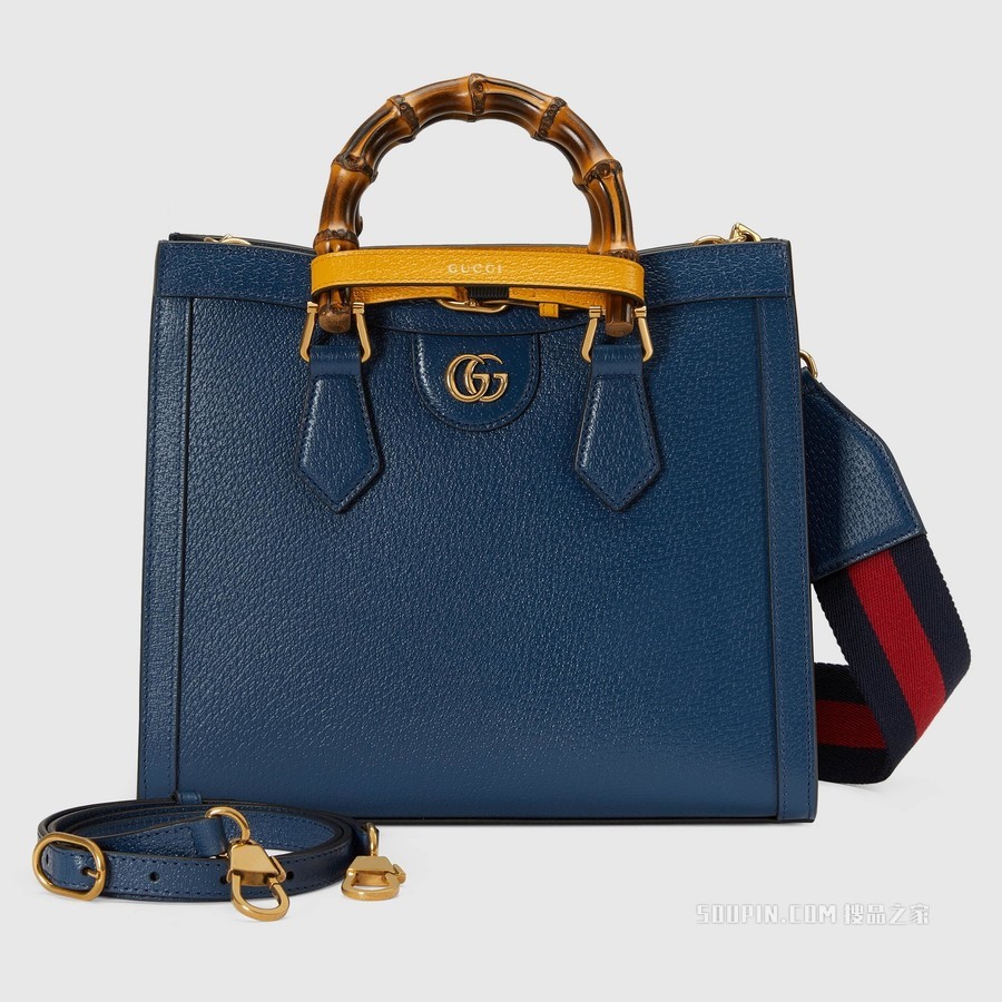 Gucci Diana竹节小号托特包 宝蓝色皮革