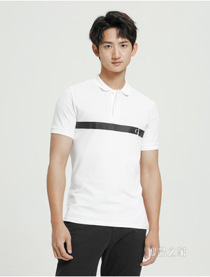 Calvin Klein 男士半开襟翻领镂空LOGO短袖POLO衫ZM01855