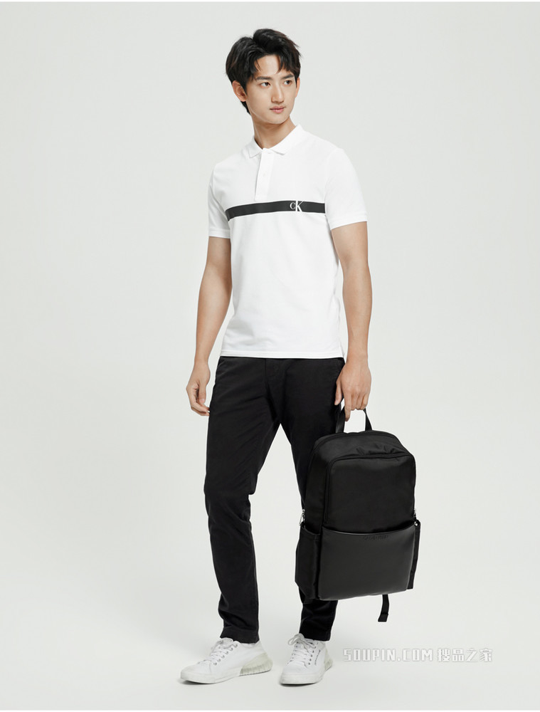 Calvin Klein 男士半开襟翻领镂空LOGO短袖POLO衫ZM01855