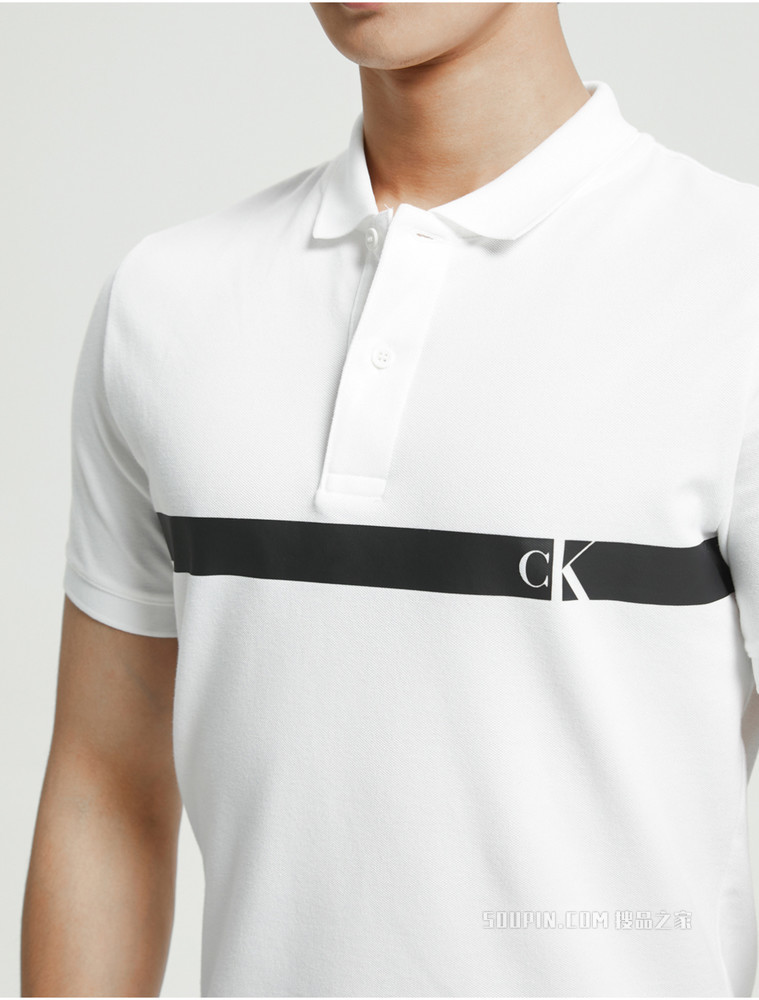 Calvin Klein 男士半开襟翻领镂空LOGO短袖POLO衫ZM01855