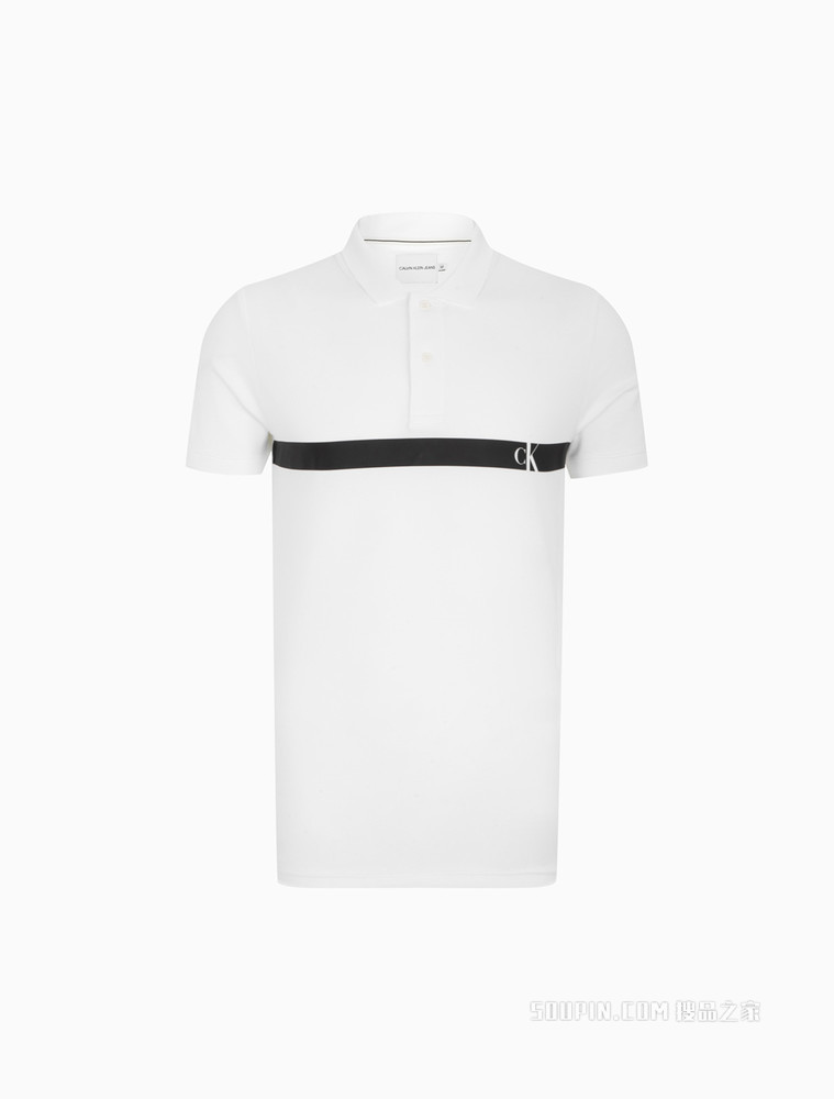 Calvin Klein 男士半开襟翻领镂空LOGO短袖POLO衫ZM01855