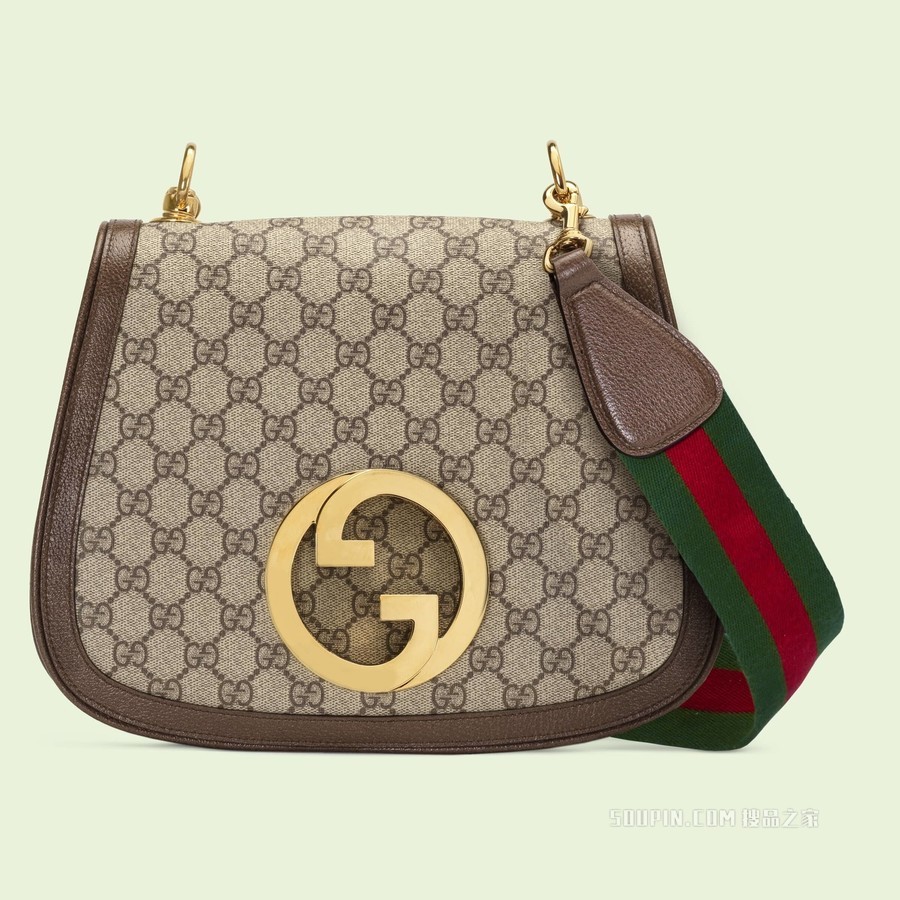 圆形互扣式双G中号肩背包 米色和乌木色GG Supreme帆布