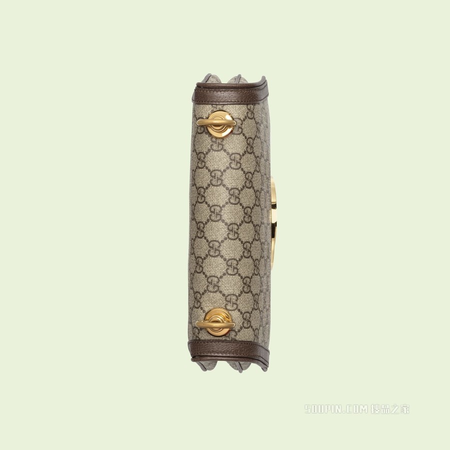 圆形互扣式双G中号肩背包 米色和乌木色GG Supreme帆布