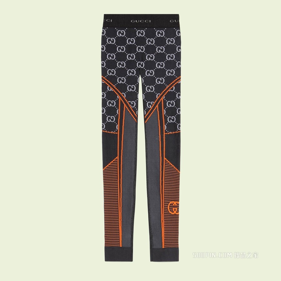 GG针织提花紧身裤 黑色和橙色