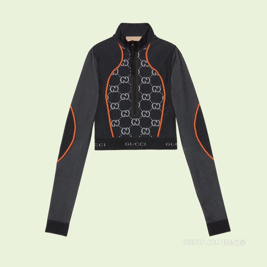GG针织提花短款上衣 黑色和橙色