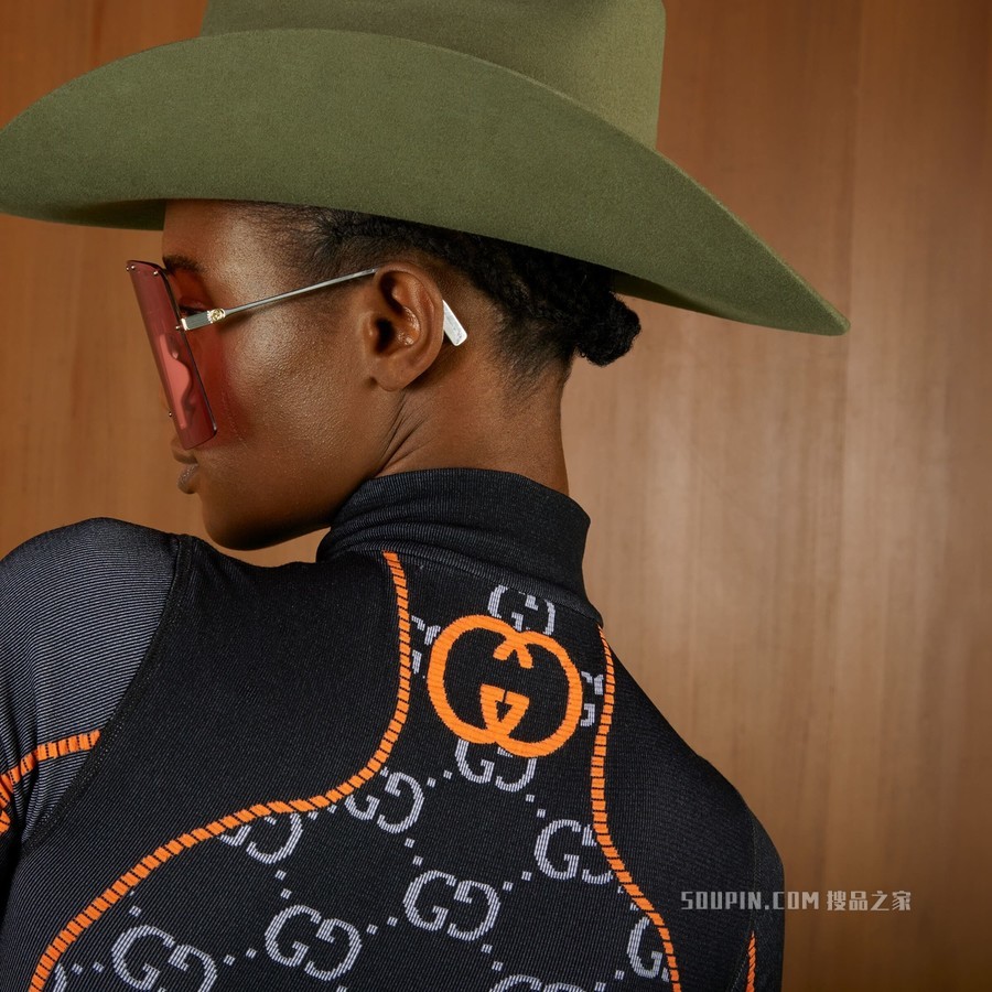 GG针织提花短款上衣 黑色和橙色