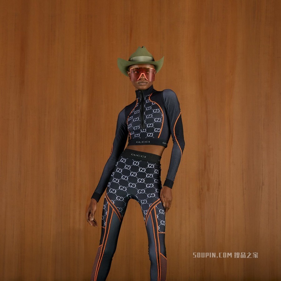 GG针织提花短款上衣 黑色和橙色