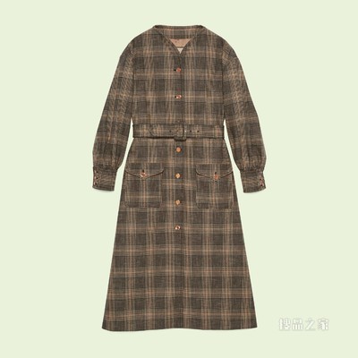 威尔士亲王格纹棉毛混纺大衣 黑色