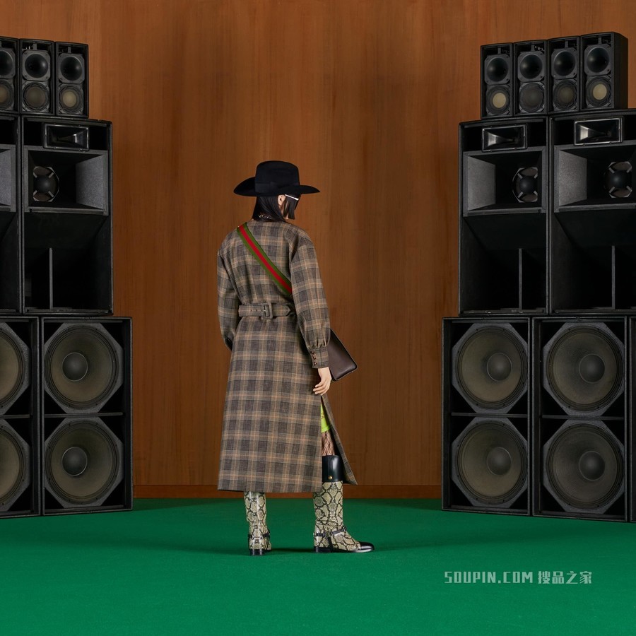 威尔士亲王格纹棉毛混纺大衣 黑色