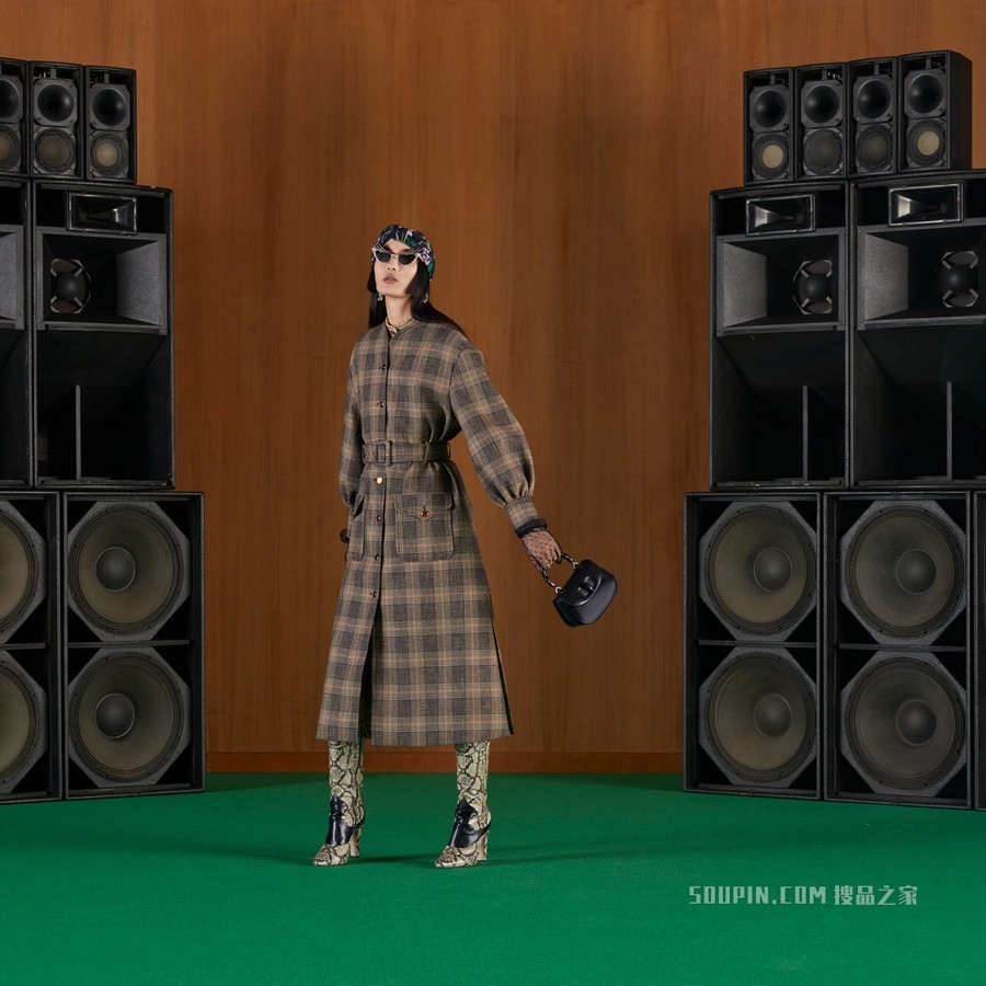 威尔士亲王格纹棉毛混纺大衣 黑色