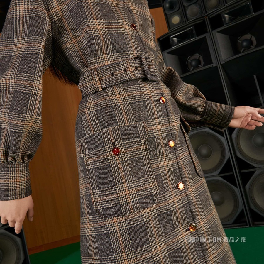 威尔士亲王格纹棉毛混纺大衣 黑色