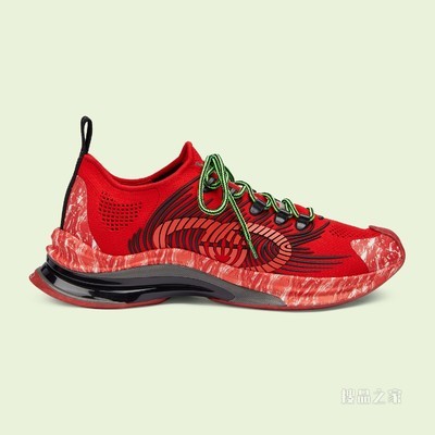 Gucci Run男士运动鞋 红色平纹针织织物