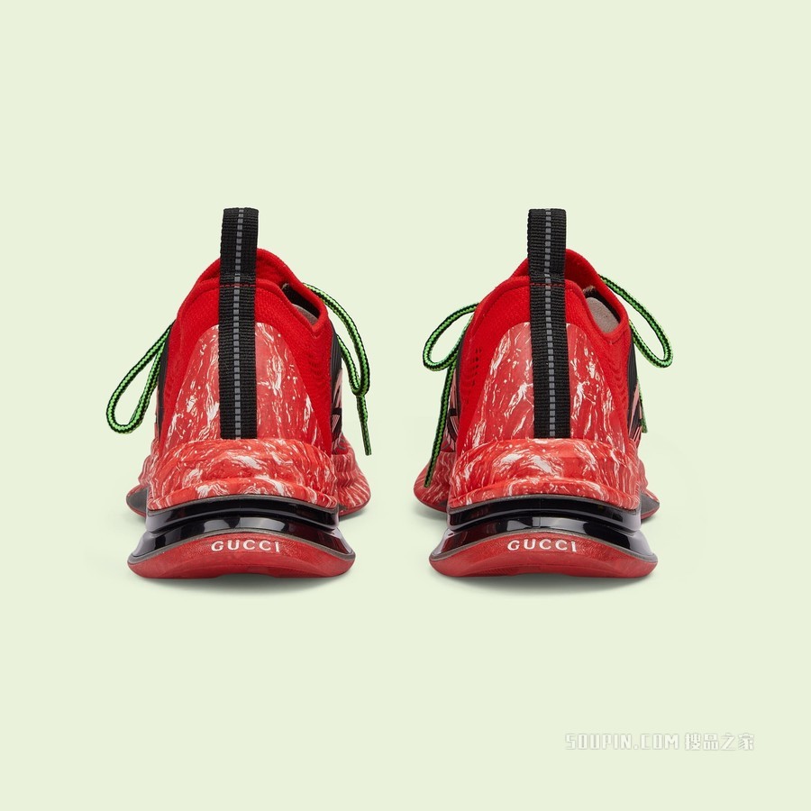 Gucci Run男士运动鞋 红色平纹针织织物