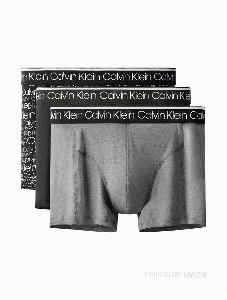 Calvin Klein 男士三条装循环LOGO腰边透气贴身平角内裤NP2421O