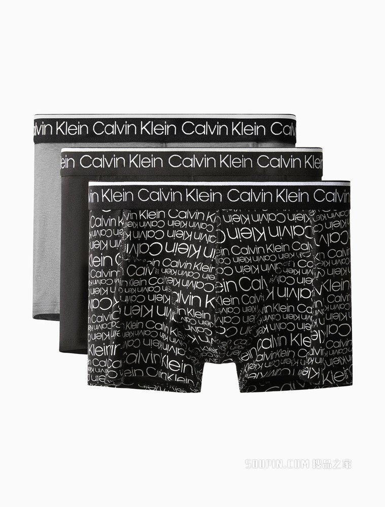 Calvin Klein 男士三条装循环LOGO腰边透气贴身平角内裤NP2421O