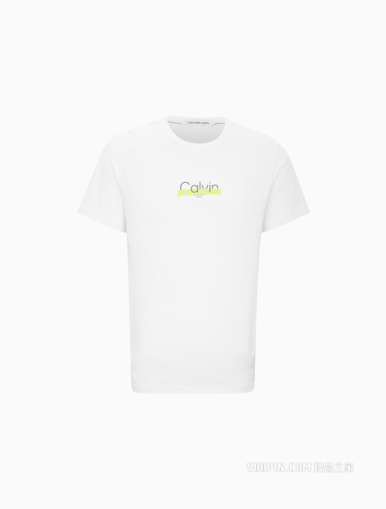 Calvin Klein 男士休闲圆领纯棉简约印花LOGO短袖T恤J320570