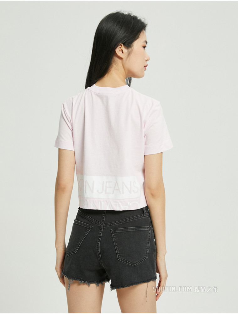 Calvin Klein 女士圆领短款纯棉箱型印花LOGO短袖T恤ZW01699