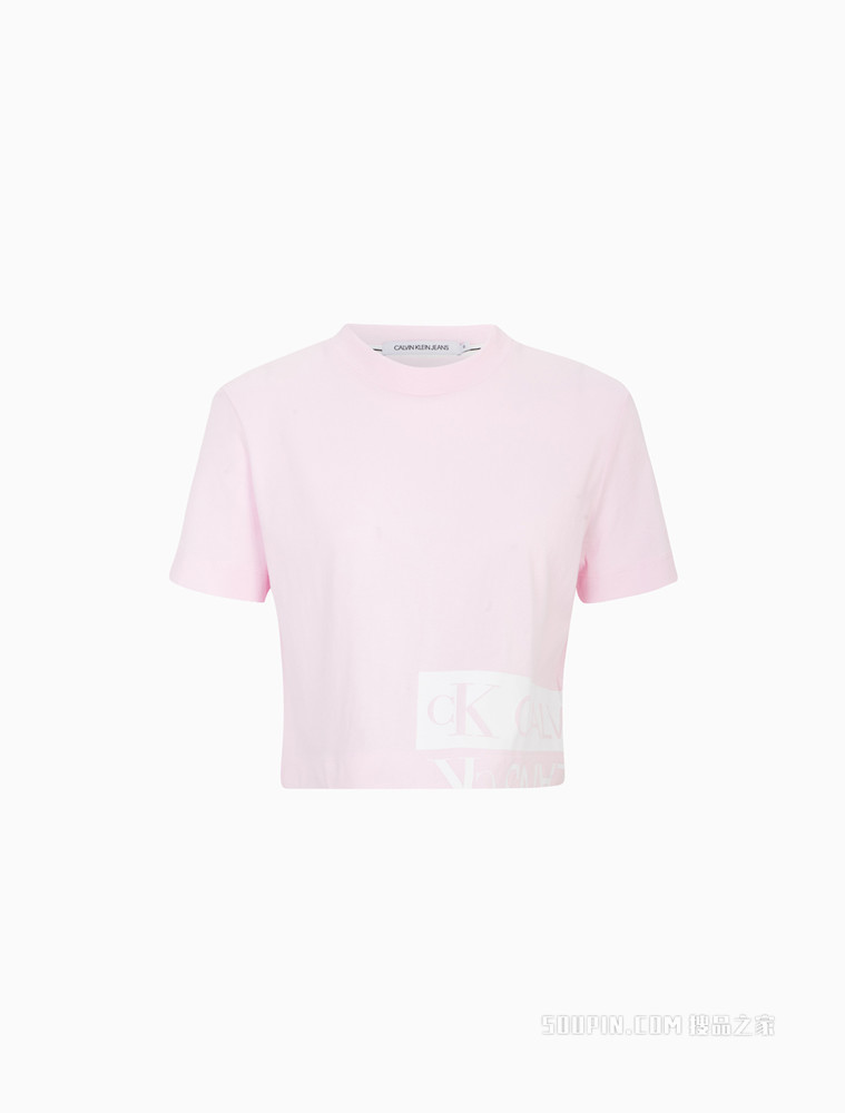 Calvin Klein 女士圆领短款纯棉箱型印花LOGO短袖T恤ZW01699