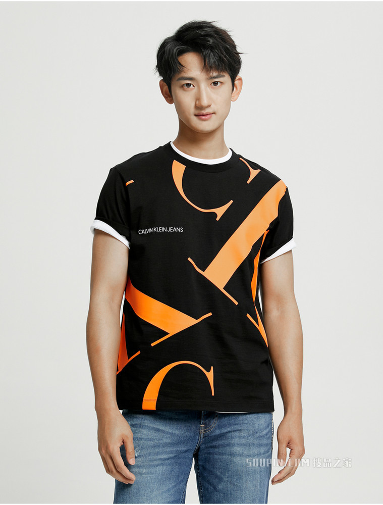 Calvin Klein男装时尚简约醒目LOGO印花纯棉圆领短袖T恤J317893