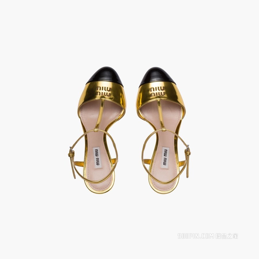 金属质感织物和漆皮高跟鞋