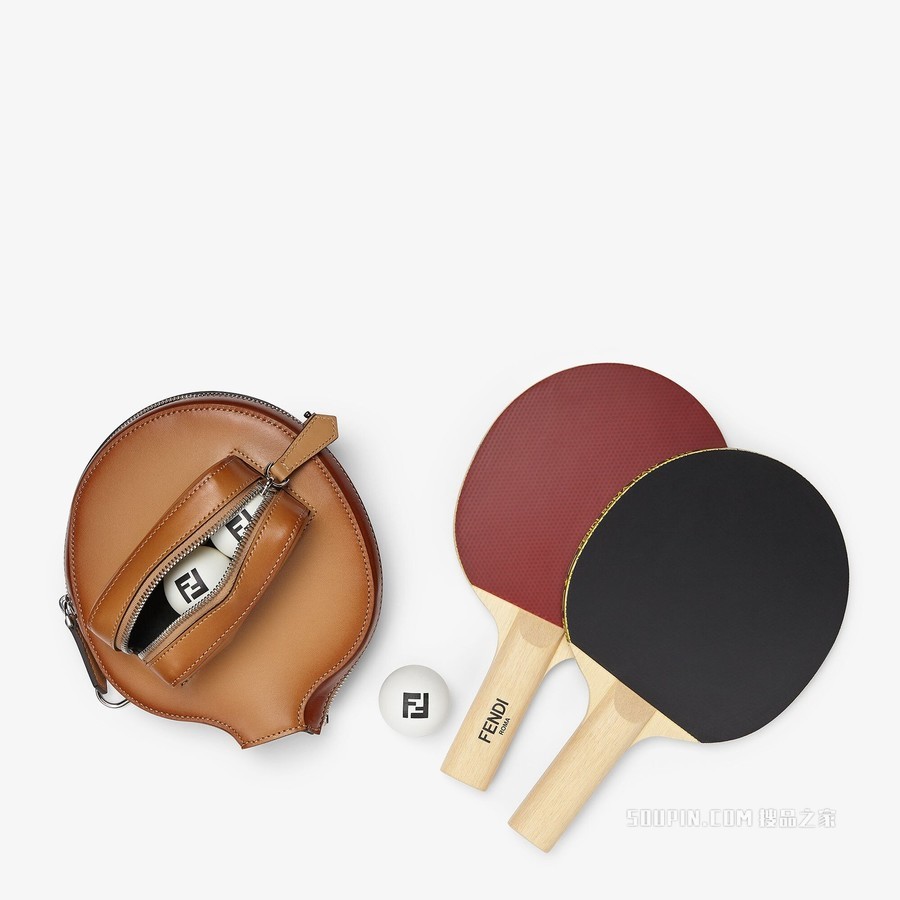 乒乓球拍包 米色皮革乒乓球套装