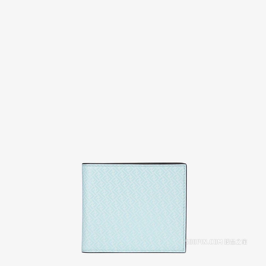 皮夹 浅蓝色皮革双折钱包