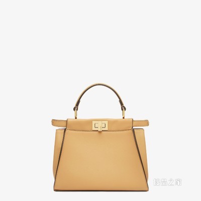 Peekaboo Iconic迷你手袋 带拼色印花衬里的米色皮革手袋