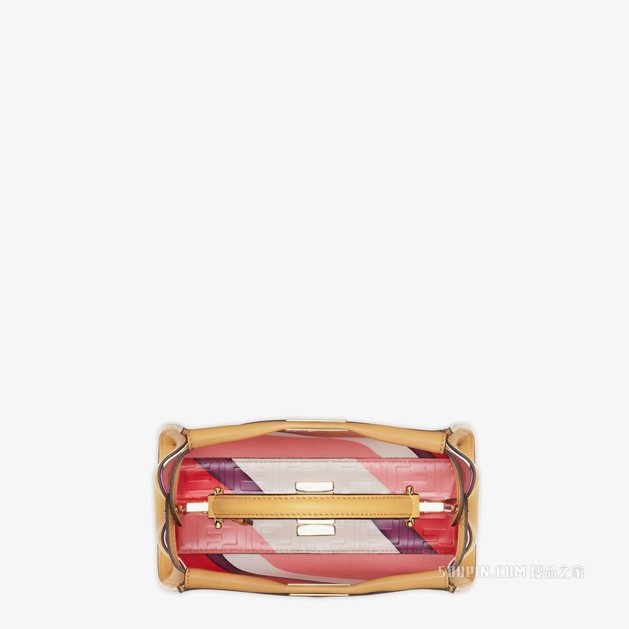 Peekaboo Iconic迷你手袋 带拼色印花衬里的米色皮革手袋