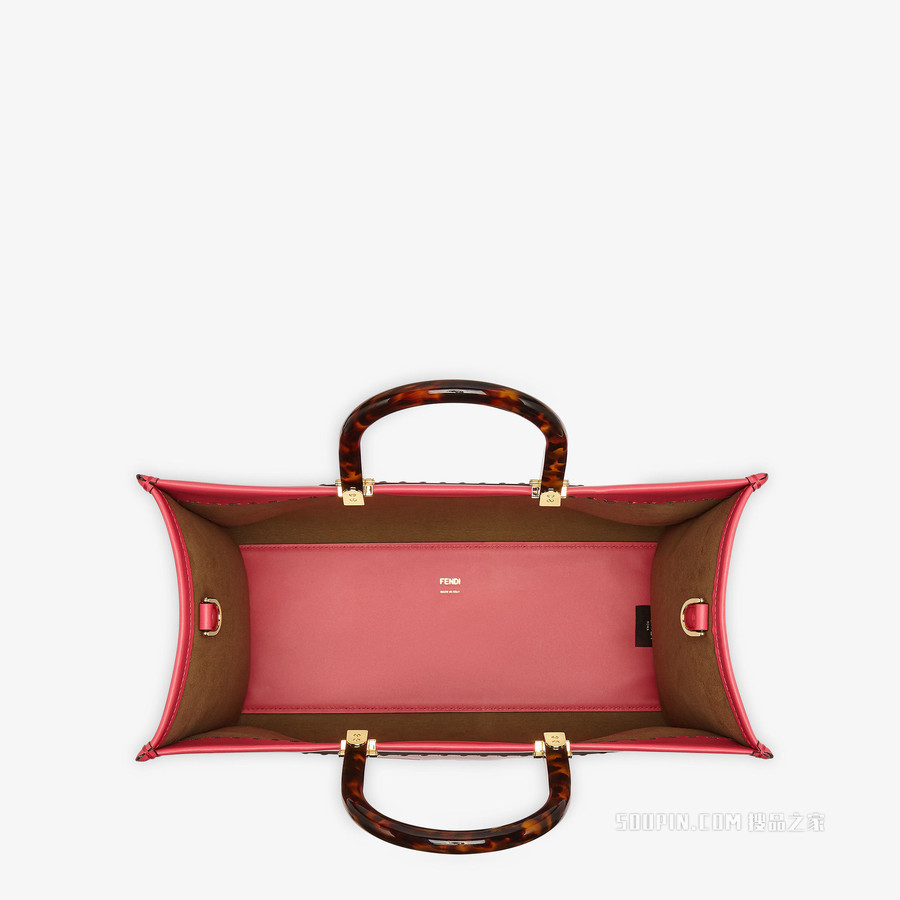 Fendi中号阳光购物手提袋 紫红色皮革手提袋