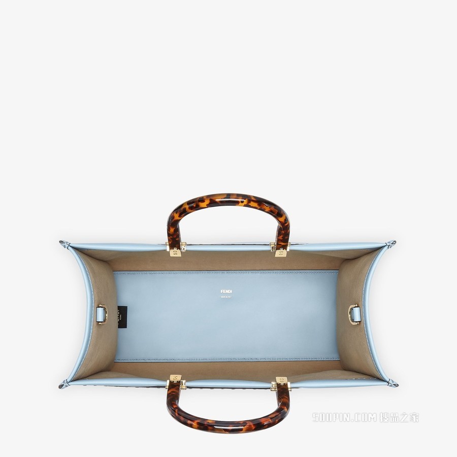 Fendi中号阳光购物手提袋 浅蓝色皮革手提袋