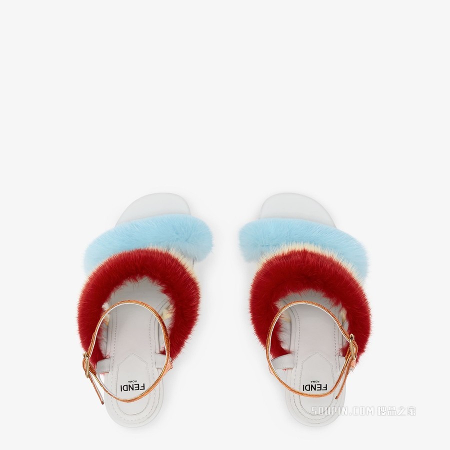 Fendi First 浅蓝色貂毛高跟凉鞋