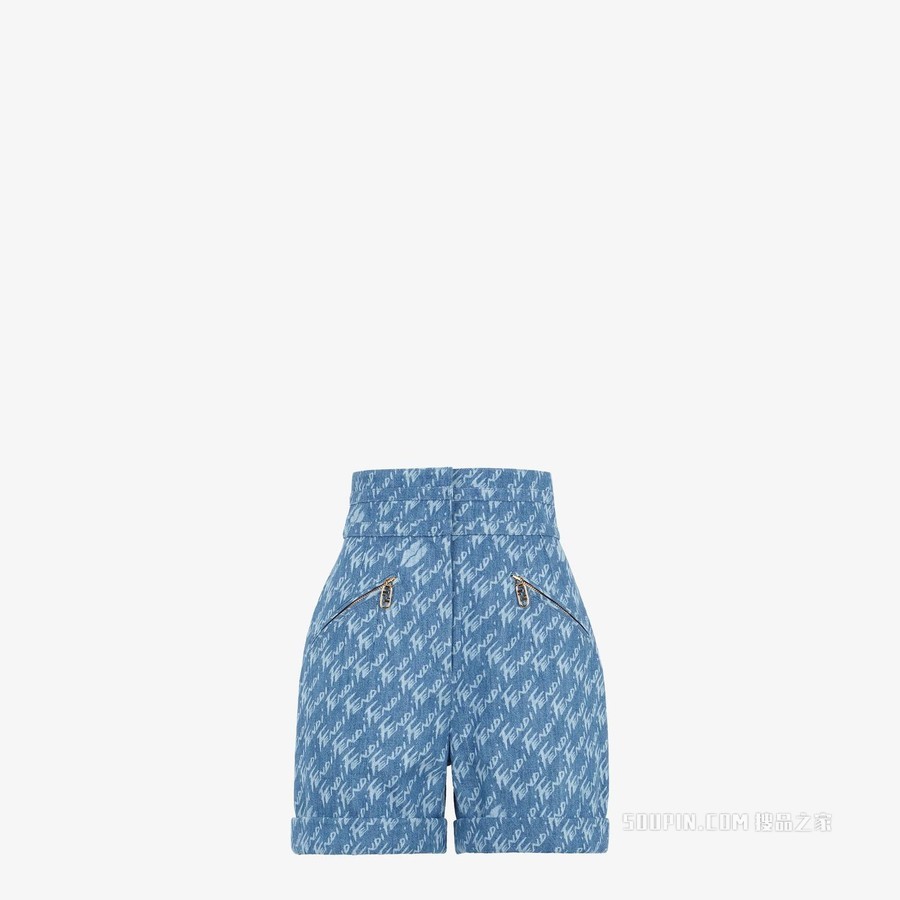 短裤 浅蓝色青年布短裤