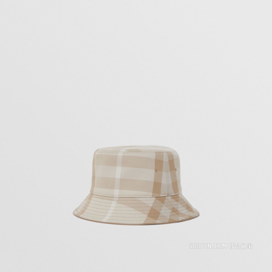 格纹棉质渔夫帽 (柔黄褐色)