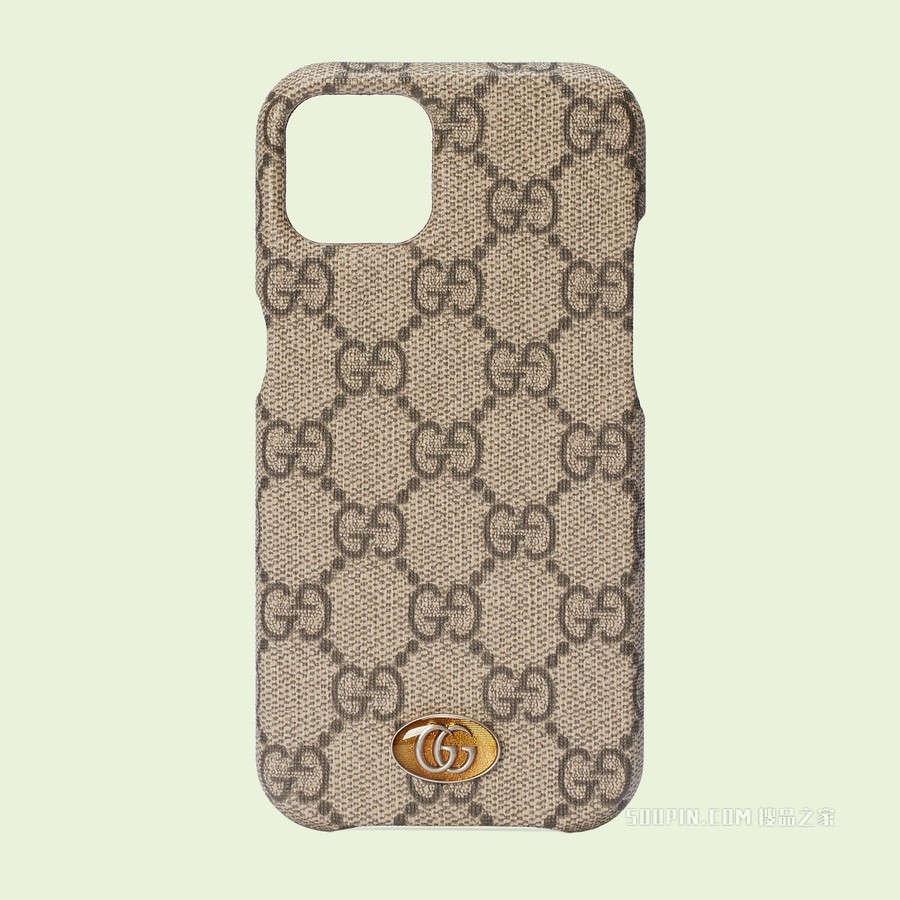 Ophidia系列iPhone 13保护套 米色和乌木色GG Supreme帆布