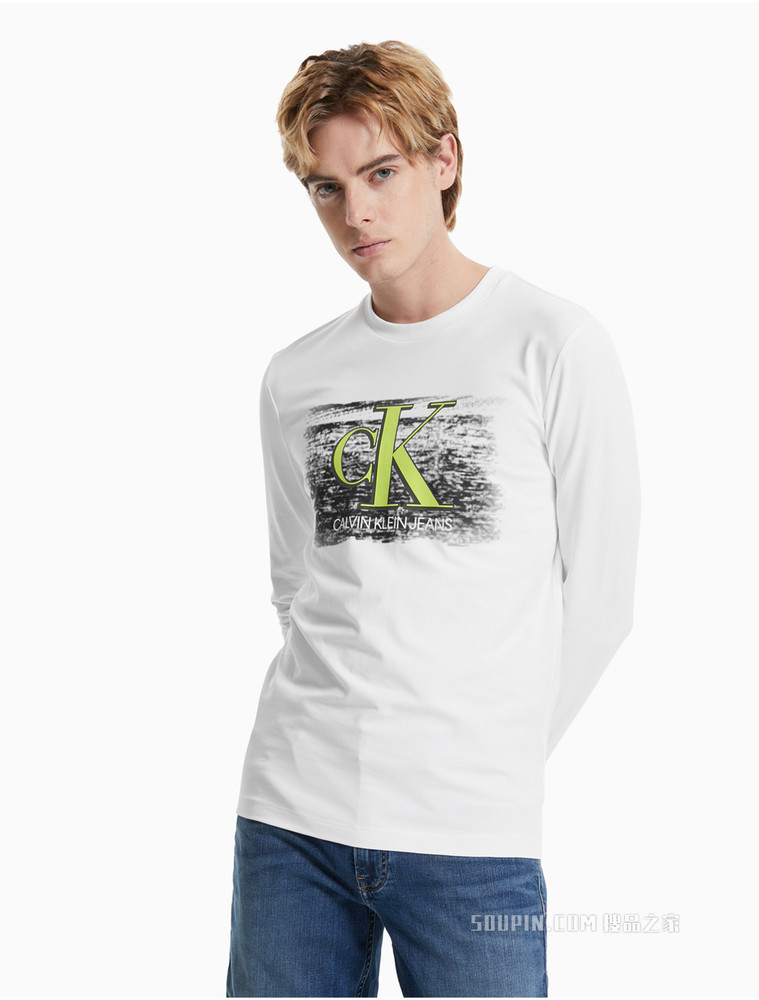 Calvin Klein 男装时尚撞色LOGO印花圆领长袖T恤J319610