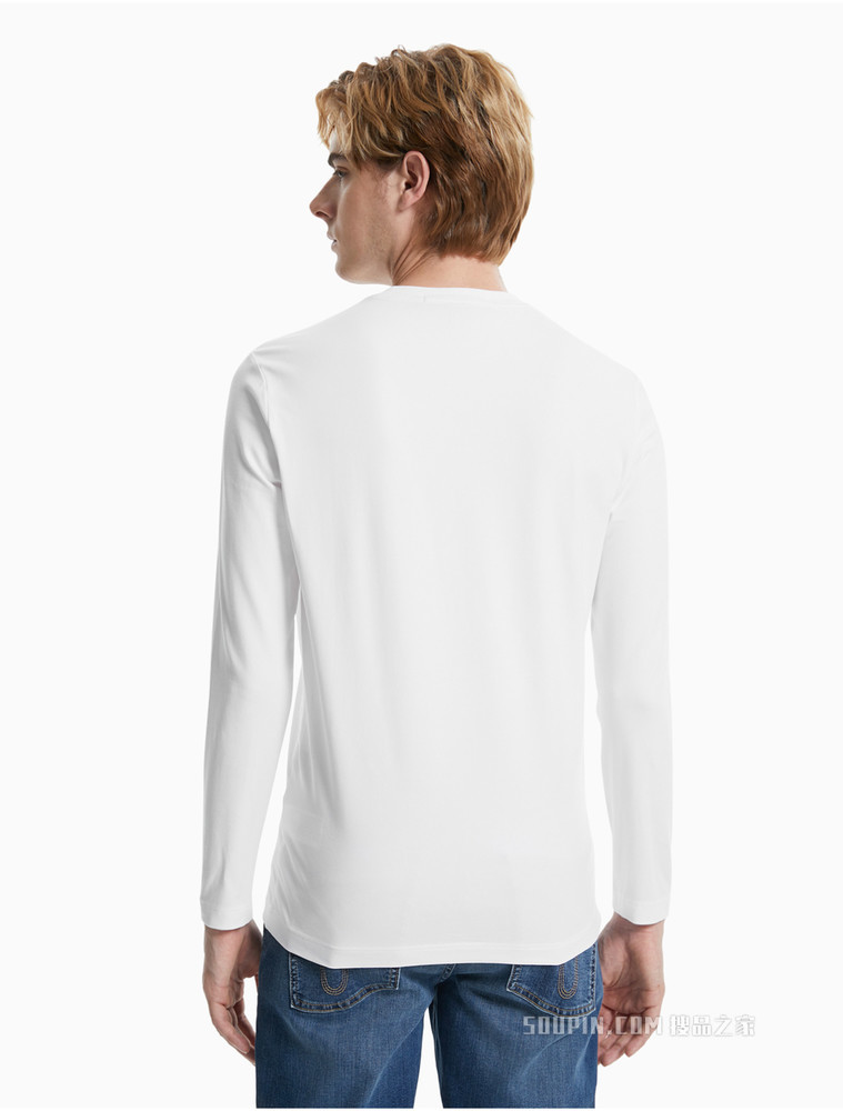 Calvin Klein 男装时尚撞色LOGO印花圆领长袖T恤J319610